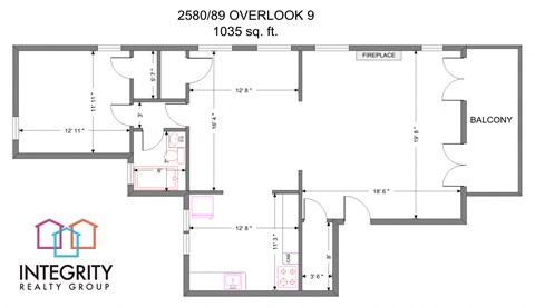 Floor plan for 1 bed, 1 bath, 868 sqft